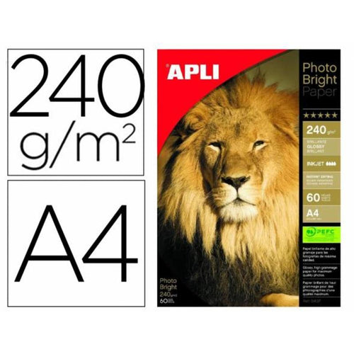 Papel fotografico apli glossy din a4 ink-jet 240 gr pack de 60 hojas - 4137