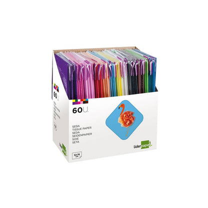 Papel seda liderpapel 52x76 cm expositor 60 bolsas de 5 hojas12 colores surtidos - SE03